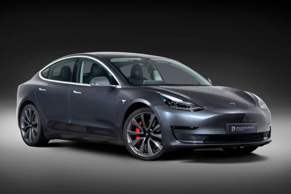 Tesla Model 3 Grey Black Background Pearce & Dale